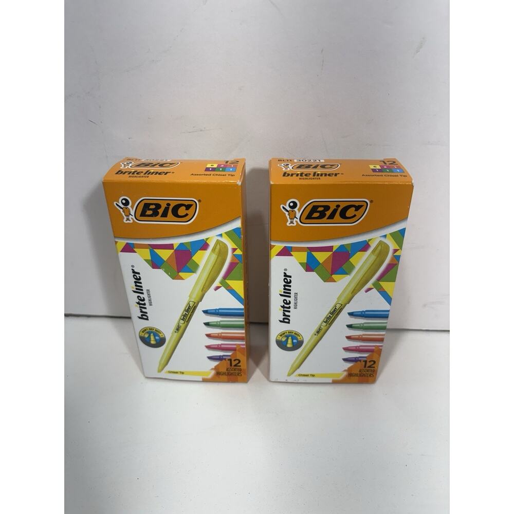BIC Brite Liner‎ Highlighters, Chisel Tip, 12 Each Pack of Highlighters Lot Of 2